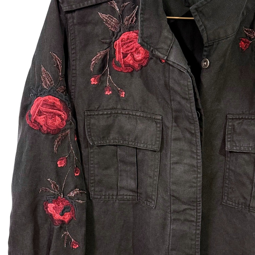 Rails Women's Elliot Floral Embroidered Utility Shirt Jacket Black Small Boho - Picture 5 of 7